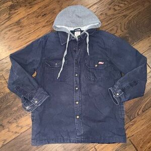 Dickies Blue Hooded Button-Up Shacket Medium
